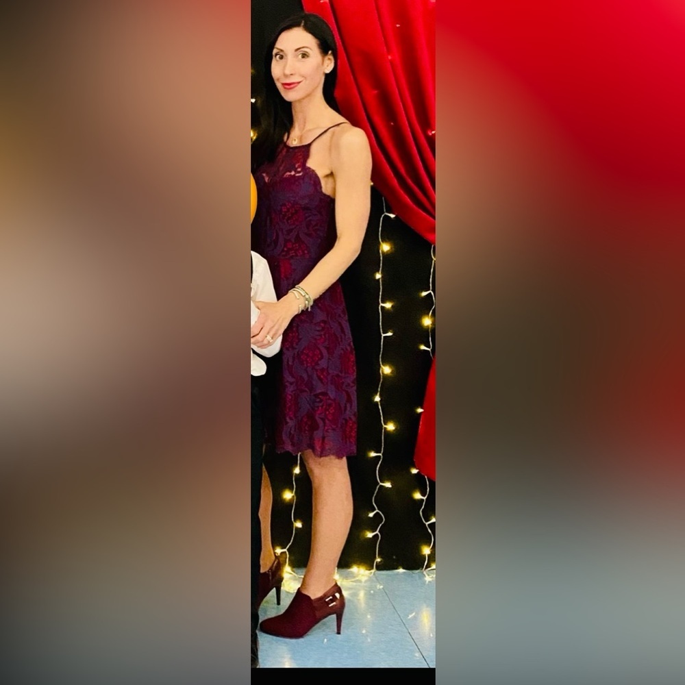 Francesca's Collections Burgundy Lace Overlay Dress